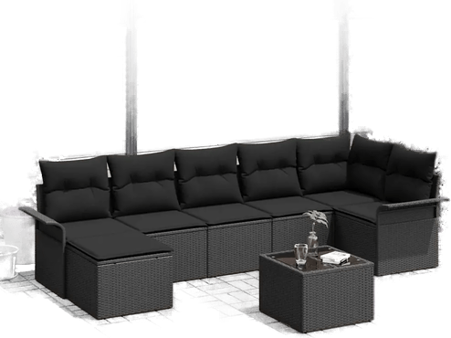 Vidaxl Hagesofa Set 8 pcs Svart