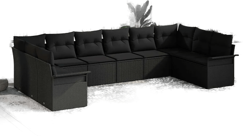 Vidaxl Hagesofa Set 10 pcs Svart
