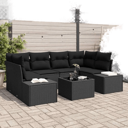 Vidaxl Hagesofa Set 8 pcs Svart