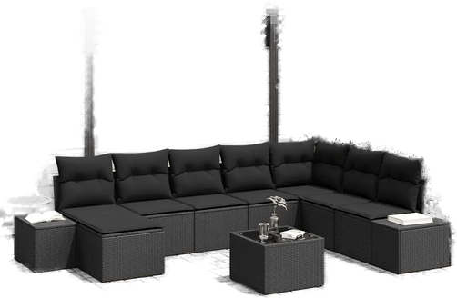 Vidaxl Hagesofa Set 8 pcs Svart