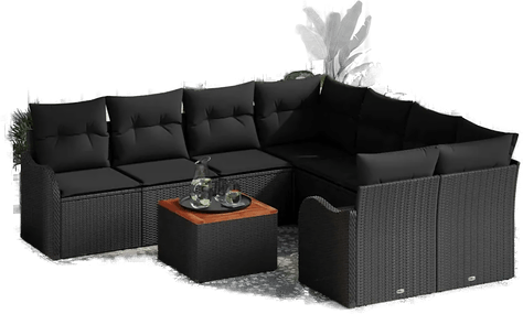 Vidaxl Hagesofa Set 9 pcs Svart