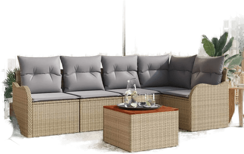 Vidaxl Hagesofa Set 6 pcs Beige og lys grå