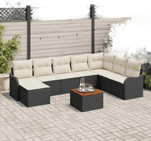 Vidaxl Hagesofa Set 9 pcs Svart Krem