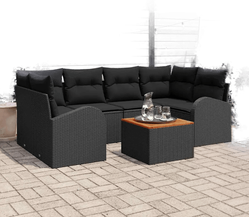 Vidaxl Hagesofa Set 7 pcs Svart