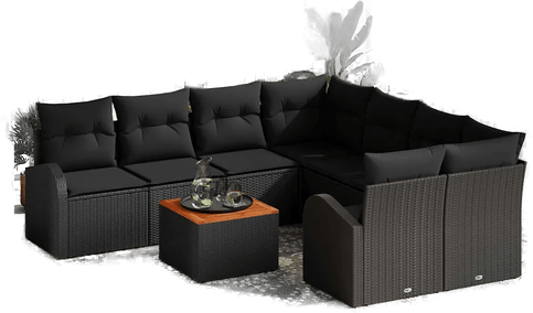 Vidaxl Hagesofa Set 9 pcs Svart