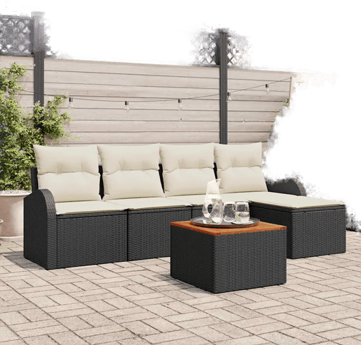 Vidaxl Hagesofa Set 6 pcs Svart og krem