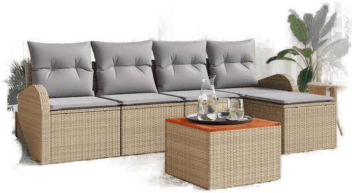 Vidaxl Hagesofa Set 6 pcs Beige og lys grå