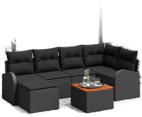 Vidaxl Hagesofa Set 7 pcs Svart