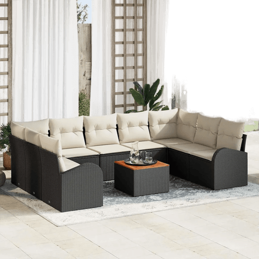 Vidaxl Hagesofa Set 10 pcs Svart og krem
