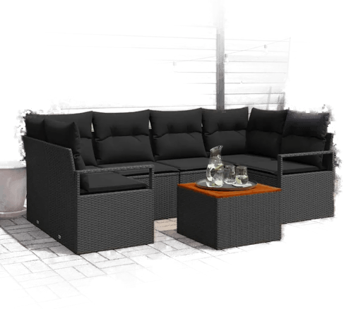 Vidaxl Hagesofa Set 7 pcs Svart