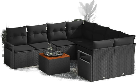 Vidaxl Hagesofa Set 9 pcs Svart