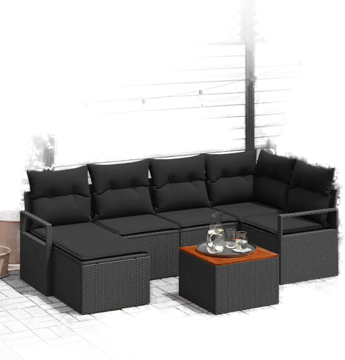 Vidaxl Hagesofa Set 7 pcs Svart