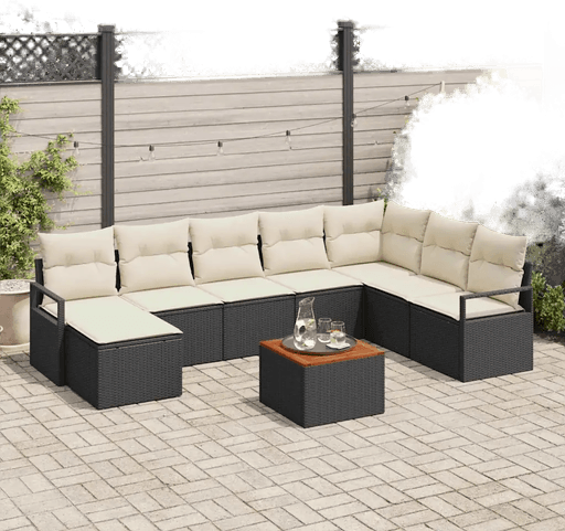 Vidaxl Hagesofa Set 9 pcs Svart Krem