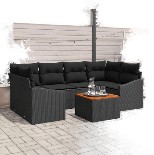 Vidaxl Hagesofa Set 7 pcs Svart