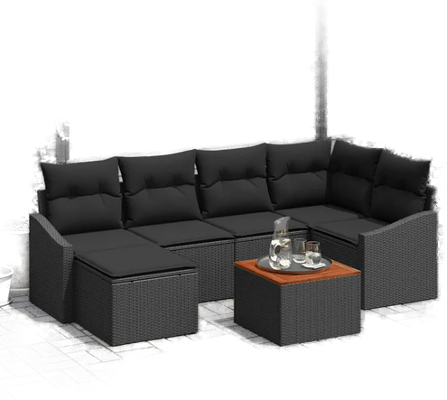 Vidaxl Hagesofa Set 7 pcs Svart