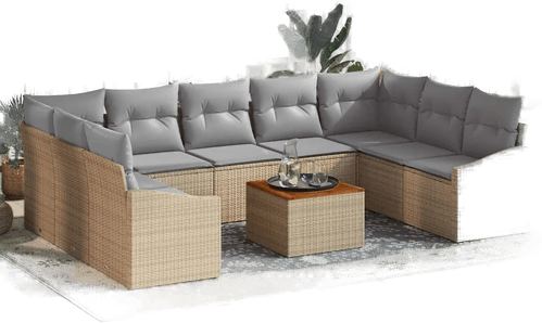 Vidaxl Hagesofa Set 10 pcs Beige og lys grå