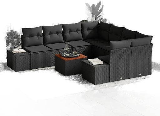 Vidaxl Hagesofa Set 9 pcs Svart