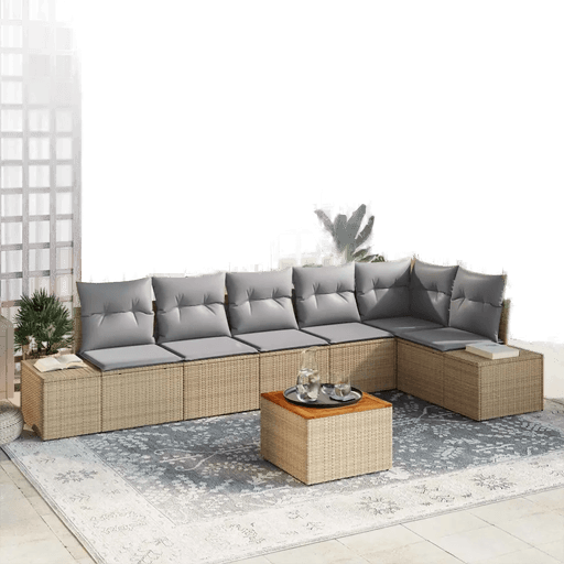 Vidaxl Hagesofa Set 7 pcs Beige og lys grå