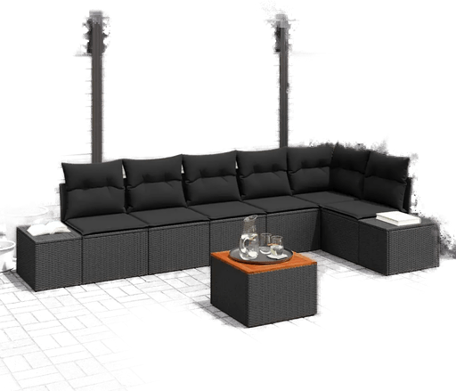 Vidaxl Hagesofa Set 7 pcs Svart
