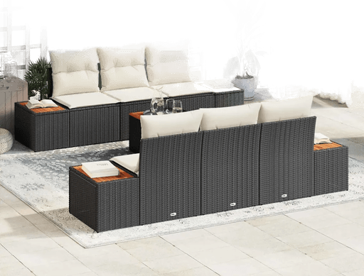 Vidaxl Hagesofa Set 7 pcs Svart