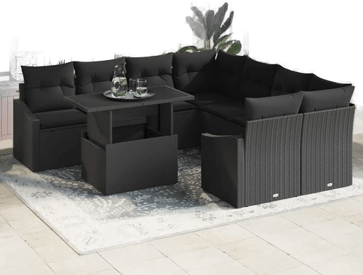 Vidaxl Hagesofa Set 9 pcs Svart