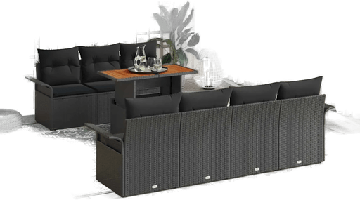 Vidaxl Hagesofa Set 8 pcs Svart