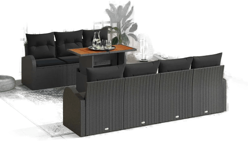Vidaxl Hagesofa Set 8 pcs Svart
