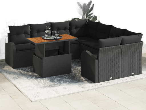 Vidaxl Hagesofa Set 9 pcs Svart
