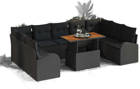 Vidaxl Hagesofa Set 10 pcs Svart