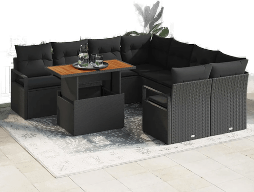 Vidaxl Hagesofa Set 9 pcs Svart