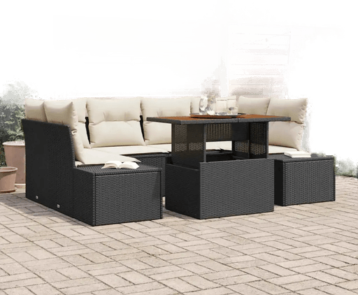 Vidaxl Hagesofa Set 7 pcs Svart