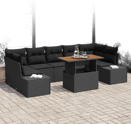 Vidaxl Hagesofa Set 8 pcs Svart