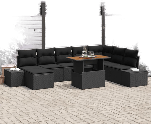 Vidaxl Hagesofa Set 9 pcs Svart
