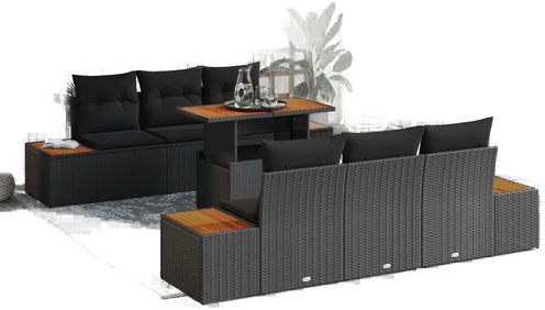 Vidaxl Hagesofa Set 7 pcs Svart