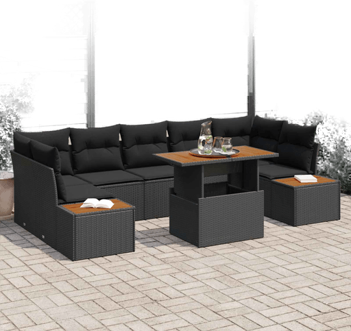 Vidaxl Hagesofa Set 8 pcs Svart