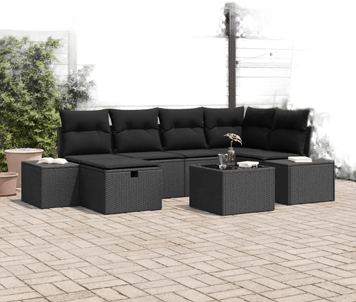 Vidaxl Hagesofa Set 7 pcs Svart