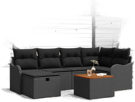 Vidaxl Hagesofa Set 7 pcs Svart