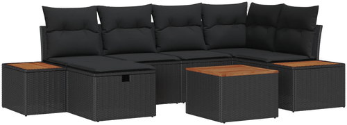 Vidaxl Hagesofa Set 7 pcs Svart