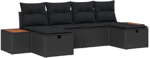 Vidaxl Hagesofa Set 6 pcs Svart