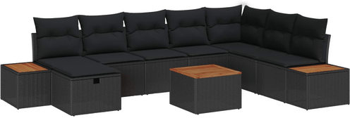 Vidaxl Hagesofa Set 9 pcs Svart