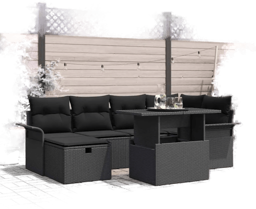 Vidaxl Hagesofa Set 7 pcs Svart