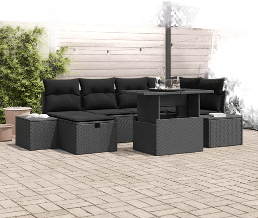 Vidaxl Hagesofa Set 7 pcs Svart
