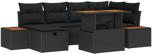 Vidaxl Hagesofa Set 7 pcs Svart