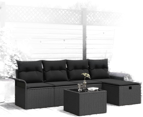 Vidaxl Hagesofa Set 6 pcs Svart