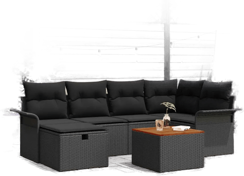 Vidaxl Hagesofa Set 7 pcs Svart