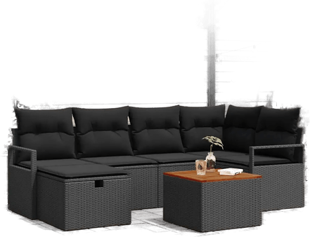 Vidaxl Hagesofa Set 7 pcs Svart