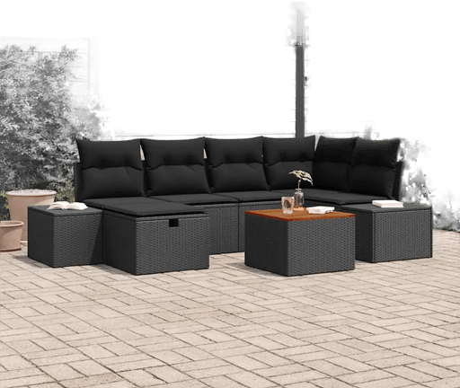 Vidaxl Hagesofa Set 7 pcs Svart