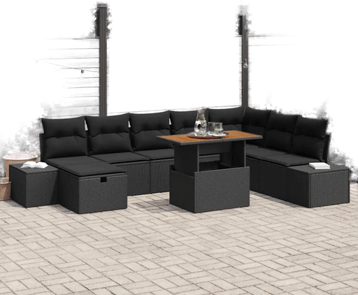 Vidaxl Hagesofa Set 9 pcs Svart