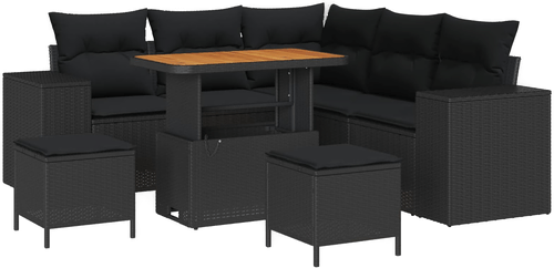 Vidaxl Hagesofa Set 8 pcs Svart