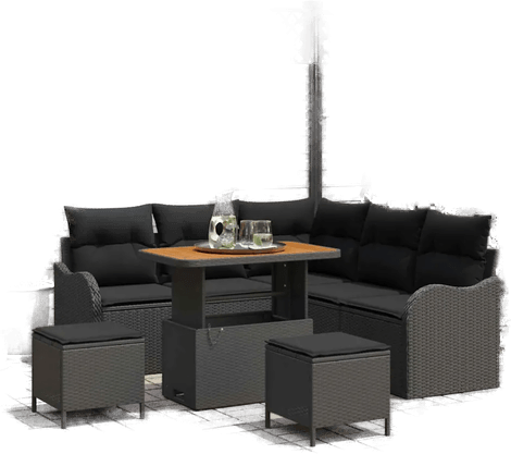 Vidaxl Hagesofa Set 8 pcs Svart